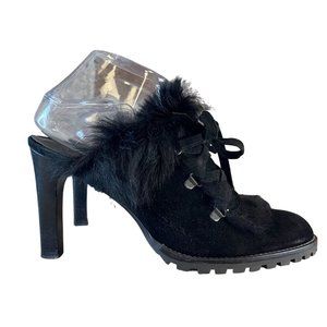 Coach 9618 Kristy Suede Heeled Mule Fur Trim Boots Lace Up Women's Black Size 9